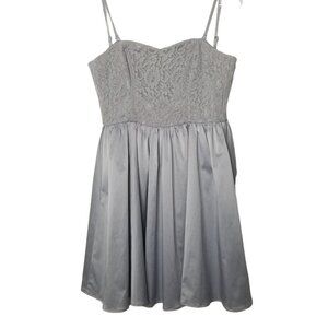 H&M Size XS Gray Mini Dress Lace Floral Bodice Corset Flared Skirt